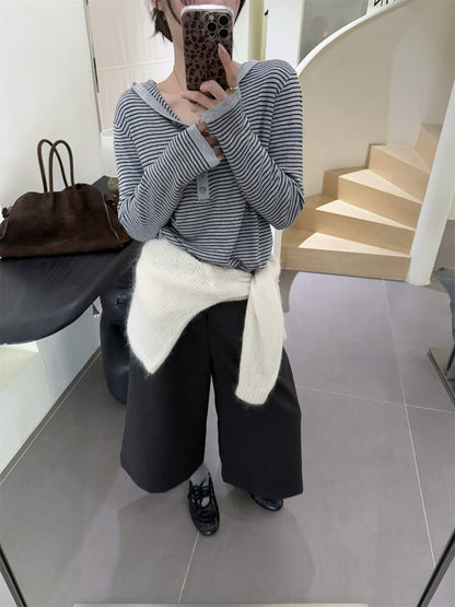 // 慵懶感連帽細間條NT