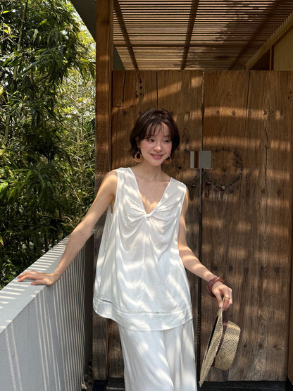 S20 / 15%麻鏤空details扭結背心+休閒闊褲套裝