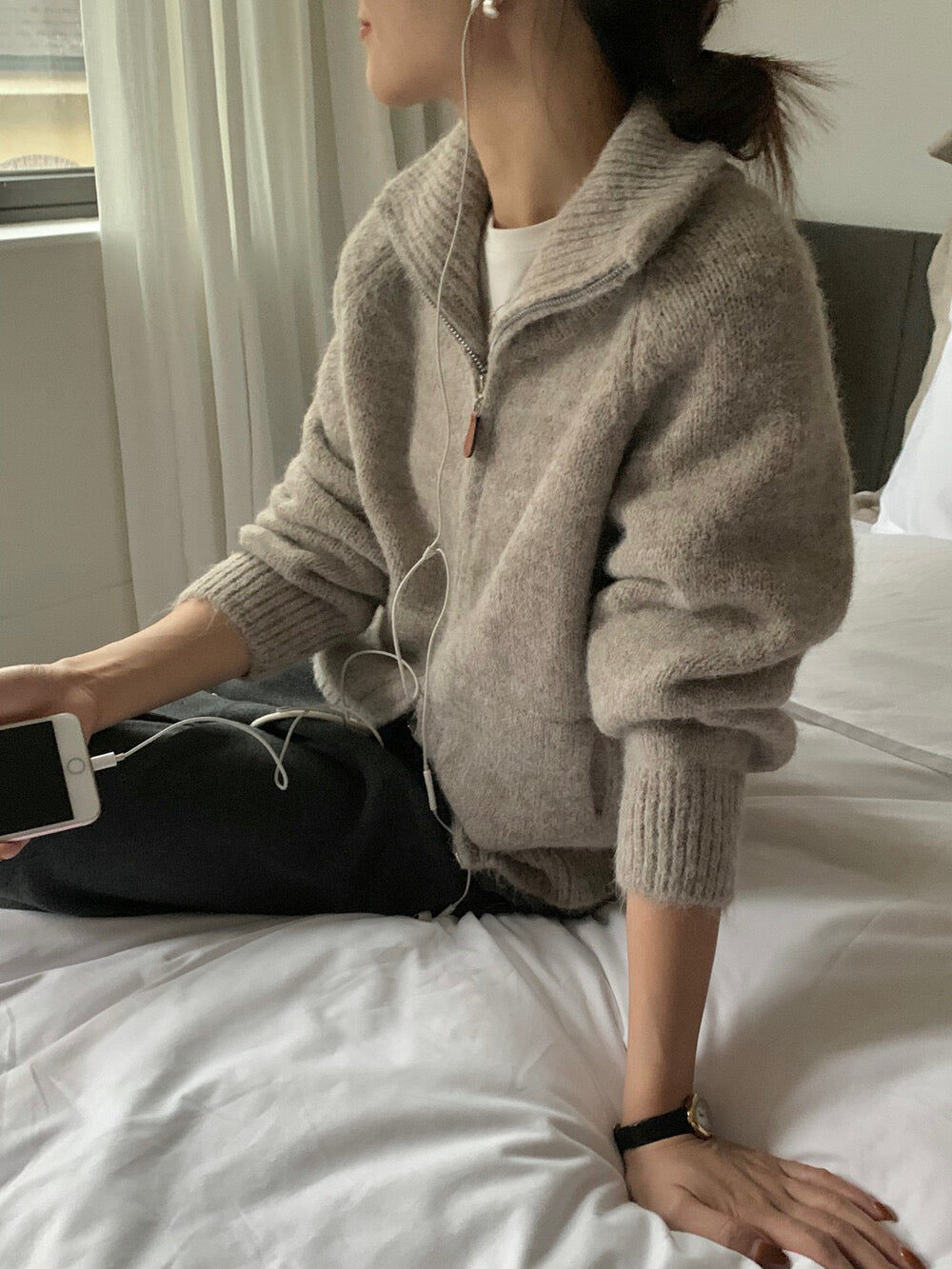 // 慵懶高級感上下拉鍊可立領口袋CD