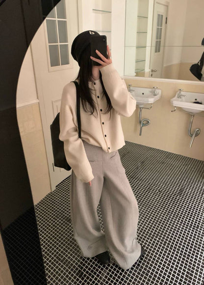 // 50%羊毛設計感褲腳高腰褲