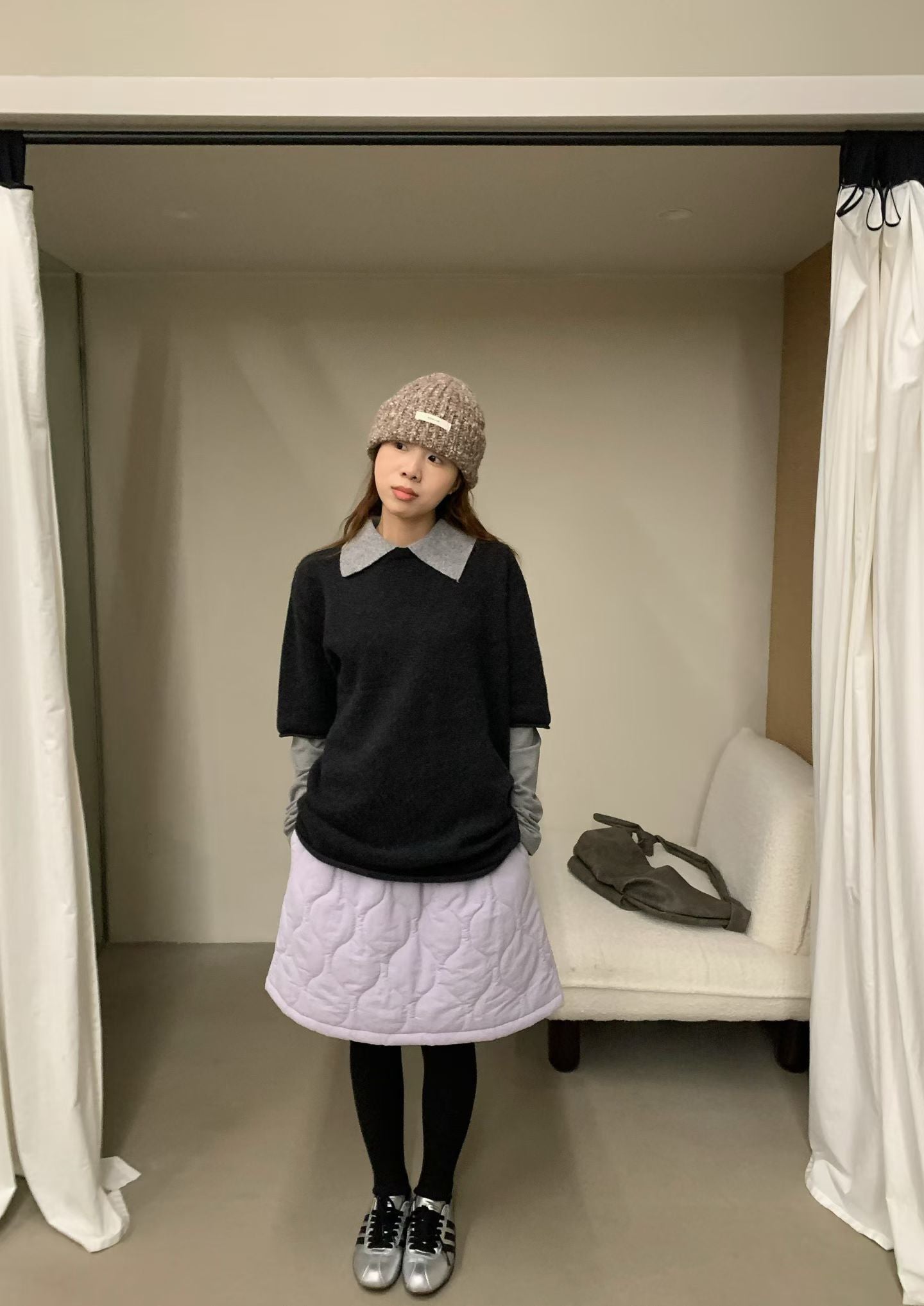 // 大熱菱格夾棉A字短裙