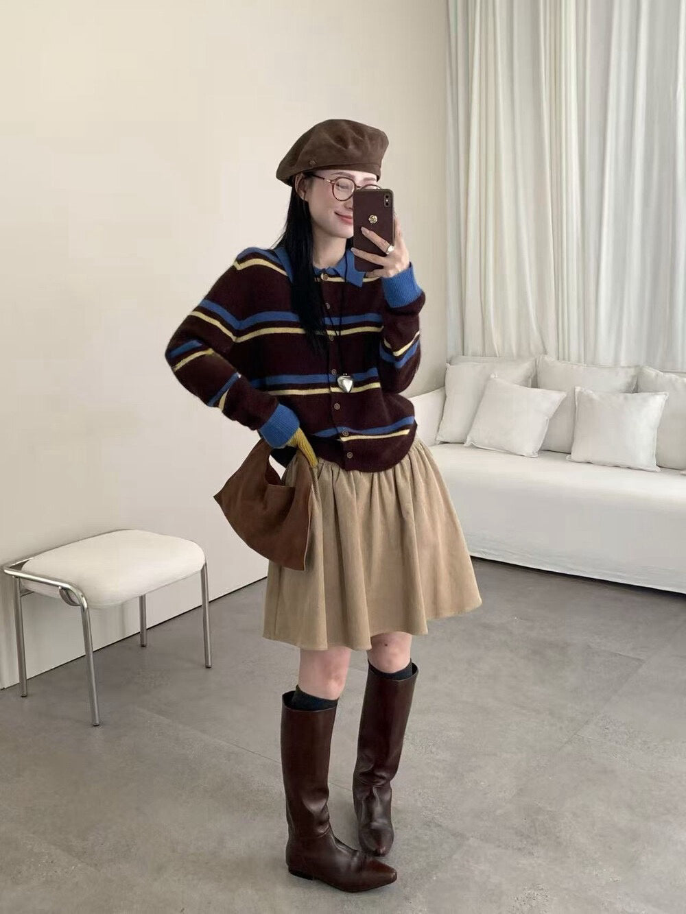 // 超韓復古配色間條開胸NT