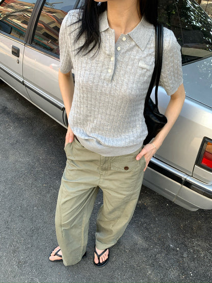 🫜 復古麻花刺繡字翻領針織上衣