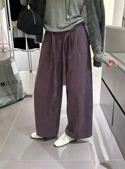 // 復古連腰帶燈芯絨褲