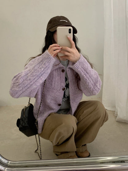 // 8%wool彩紗線菱格麻花翻領CD