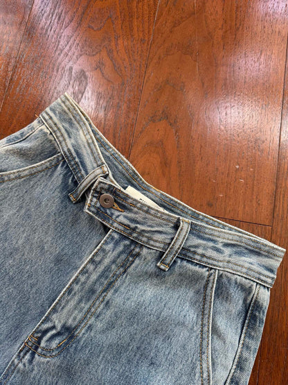 // 搭扣褲頭超顯腿長全長牛仔褲