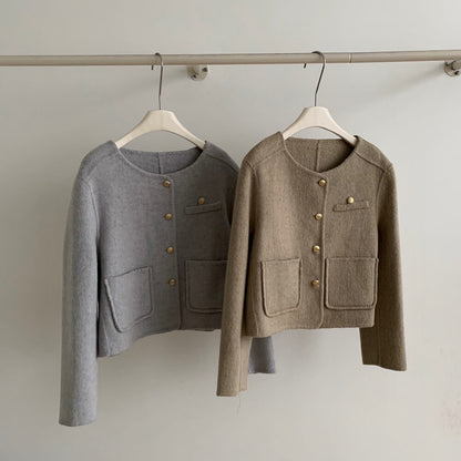 回饋價！// 質感金鈕扣氣質口袋100%手工雙面羊毛外套