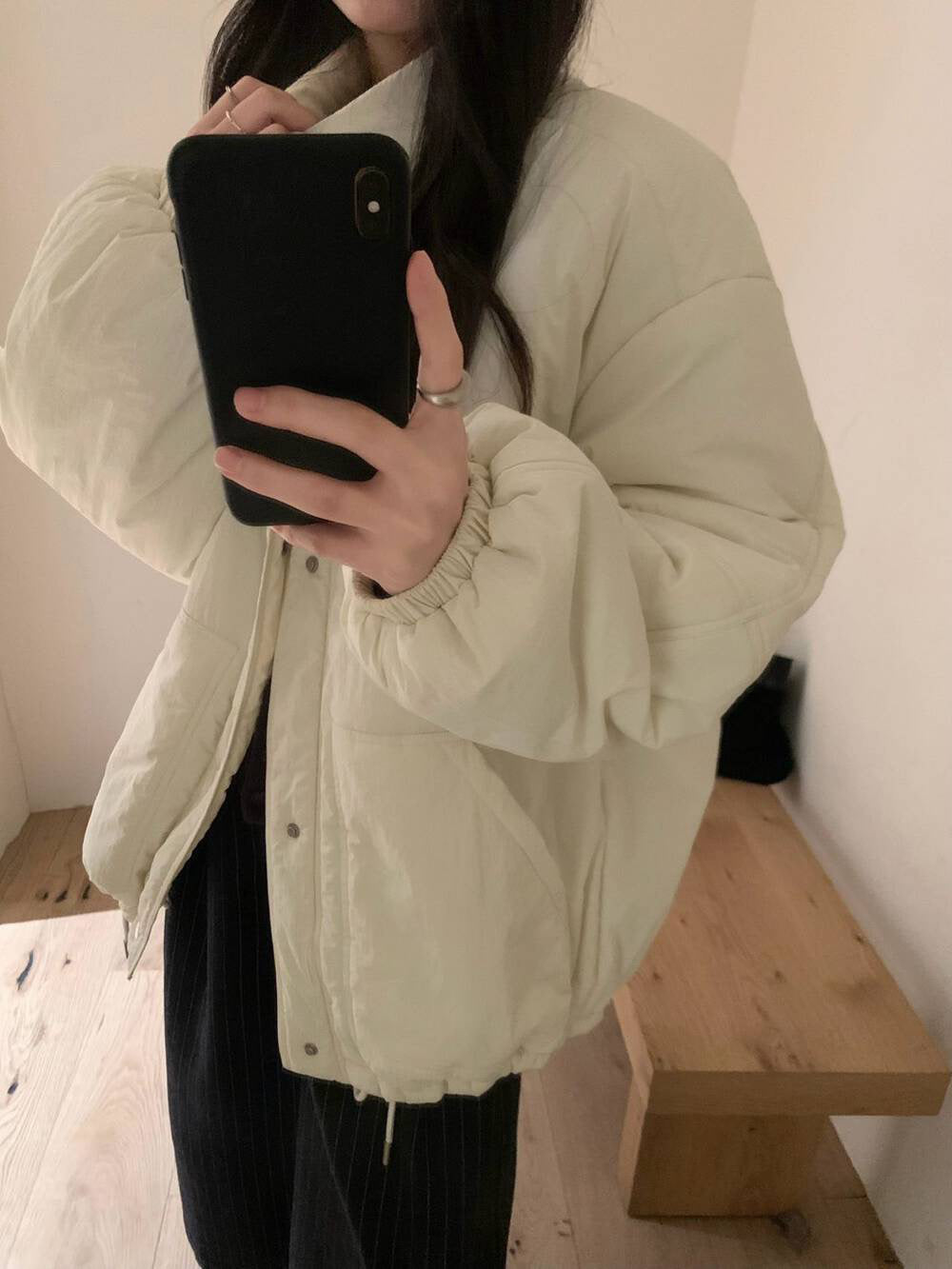 // 極簡風小立領薄夾棉外套