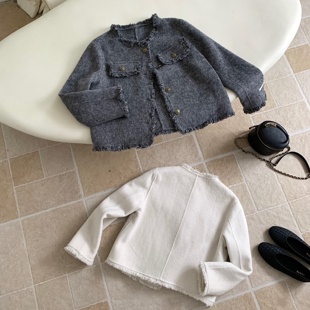 回饋價！// 氣質流蘇邊小香風100%羊毛雙面手工外套