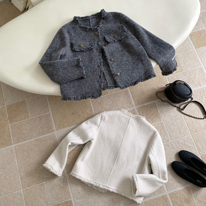 回饋價！// 氣質流蘇邊小香風100%羊毛雙面手工外套