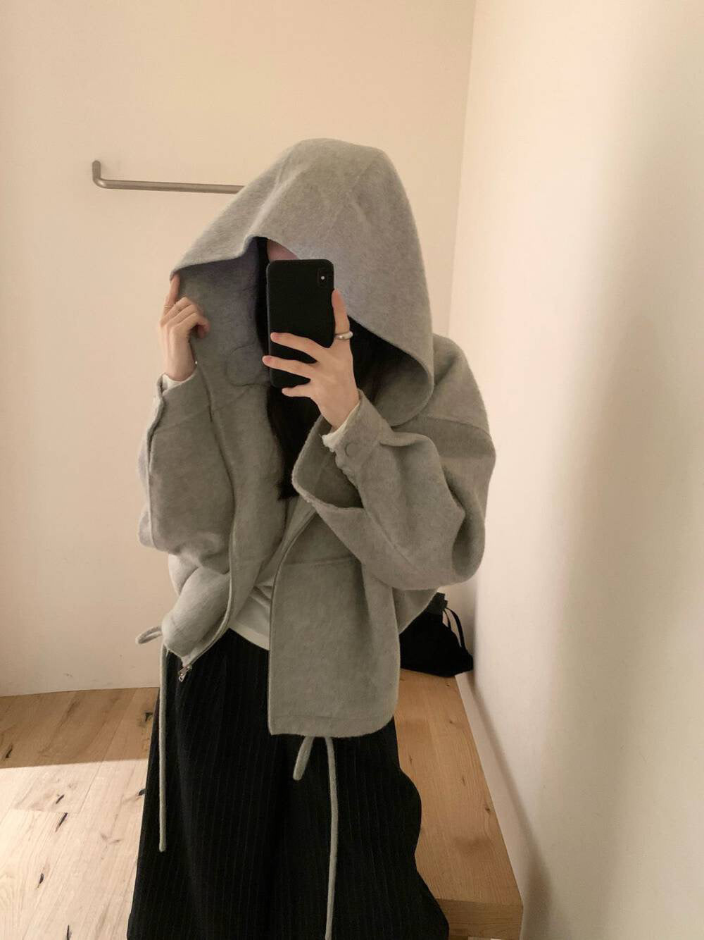 // 100%羊毛低飽和度色調連帽超帥版型手工外套