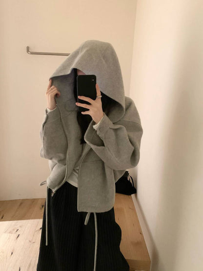 // 100%羊毛低飽和度色調連帽超帥版型手工外套