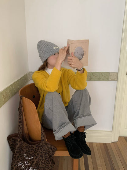 // 12色超美色系V領排扣羊絨紗CD