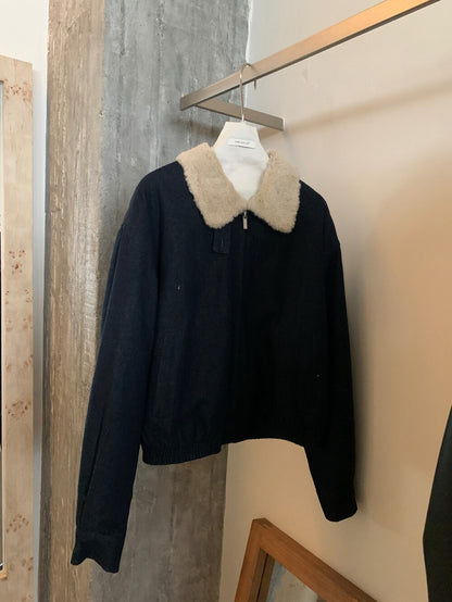 // 復古感翻領羊羔毛牛仔棉外套