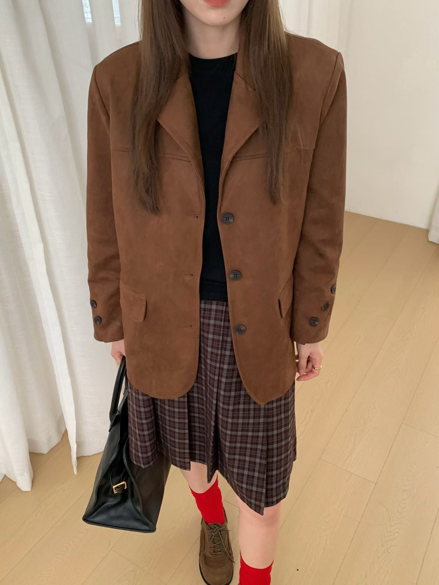 // 復古感超氣質牛皮絨外套