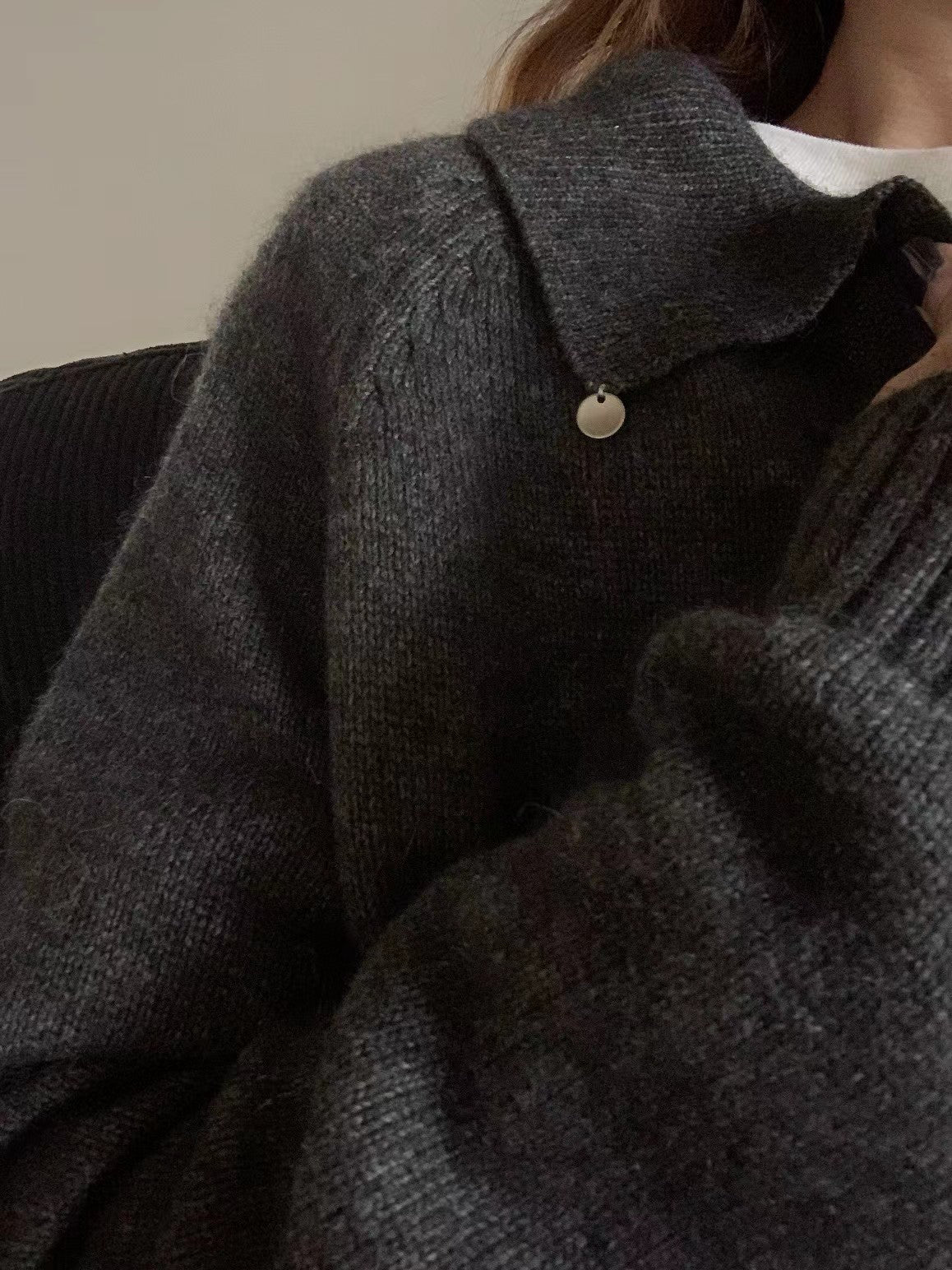 // raccoon+wool半拉鍊翻領高級感毛衣