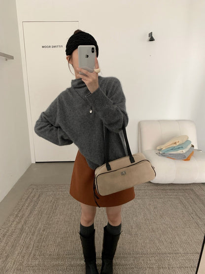 // 95%wool+5%cashmere拉絨工藝小高領針織NT