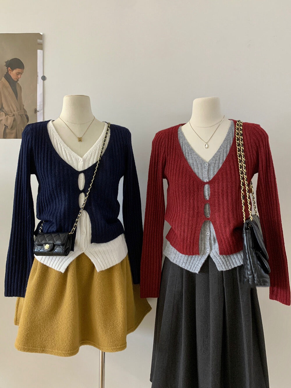 // 超顯瘦撞色假兩件針織上衣