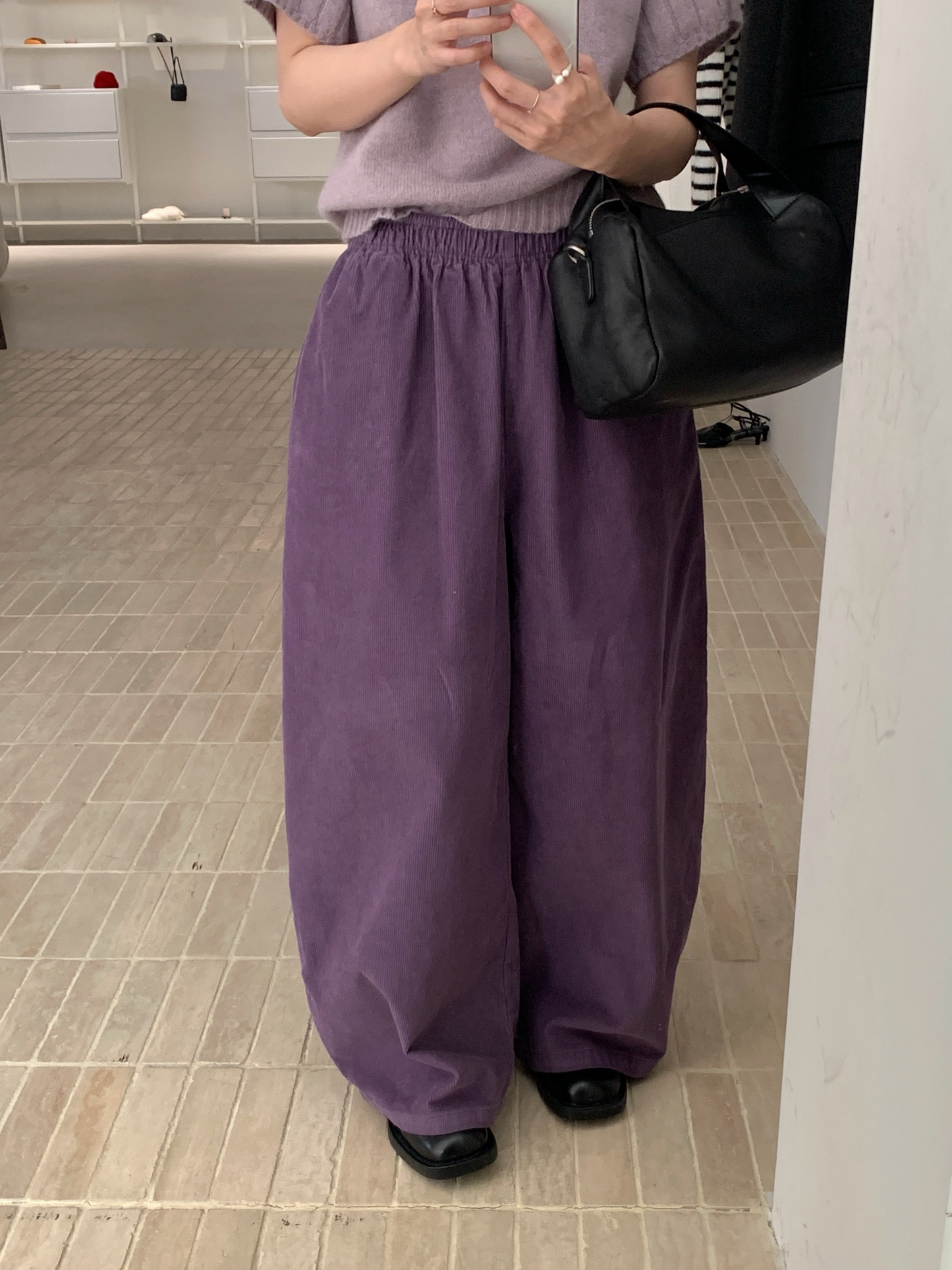 // 小復古感橡筋腰燈芯絨褲