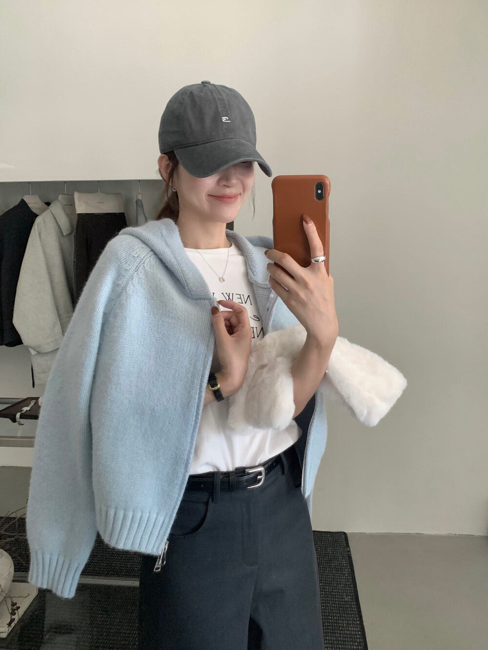 // 鬆弛氛圍感慵懶連帽雙拉鍊冷外套