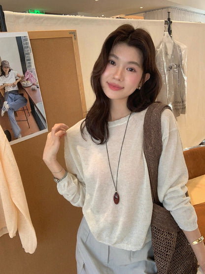// 防曬混麻質薄款針織上衣