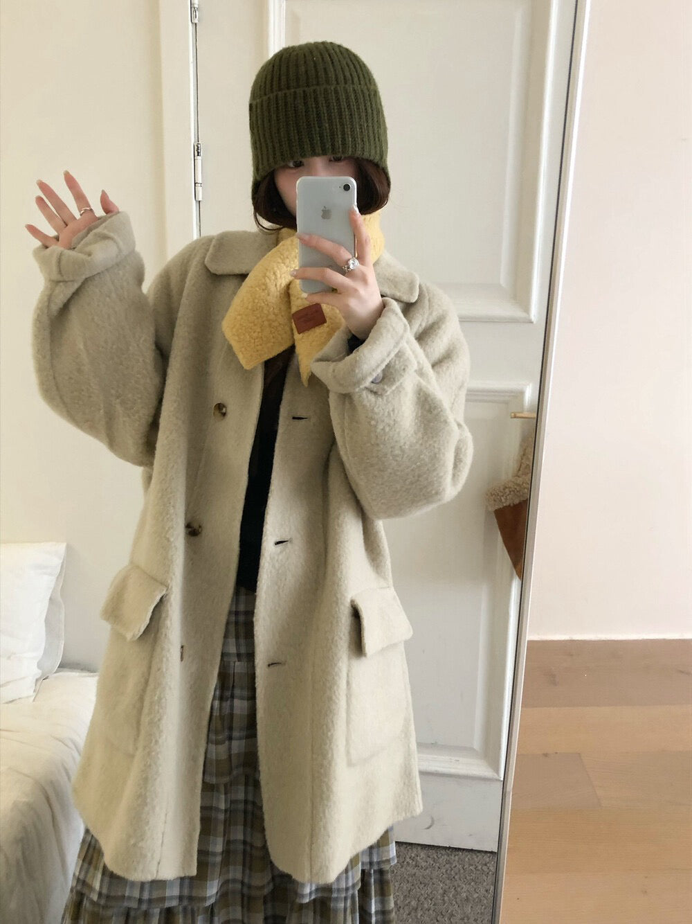 // 10%alpaca+80%wool口袋翻領長長外套