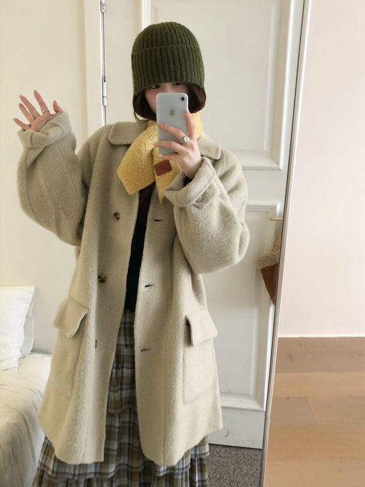 // 10%alpaca+80%wool口袋翻領長長外套