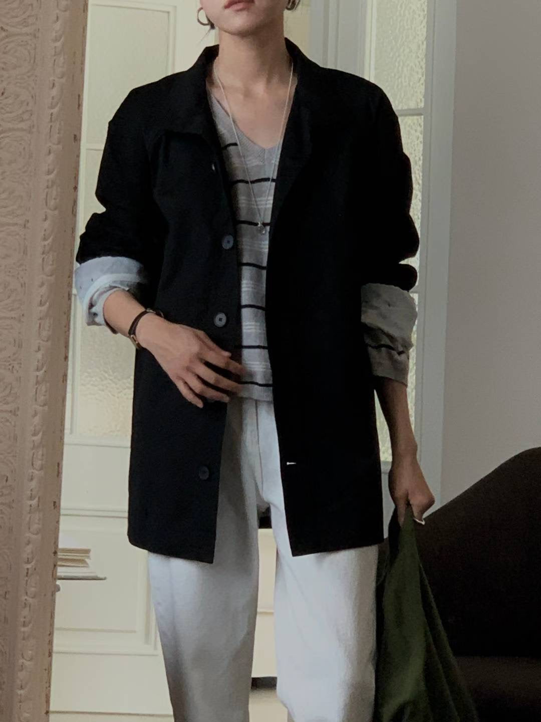 // 高品質立領中長trench coat
