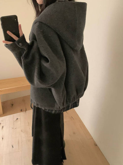 // 100%羊毛低飽和度色調連帽超帥版型手工外套