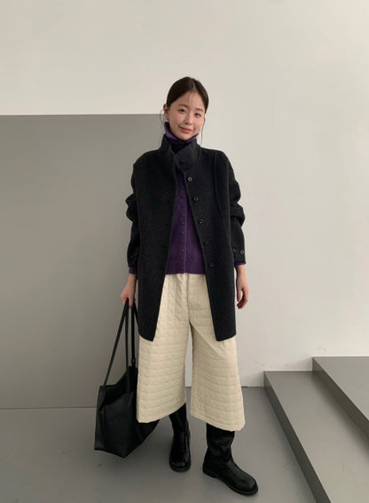 // 100%羊毛小立領排扣連腰帶雙面手工外套