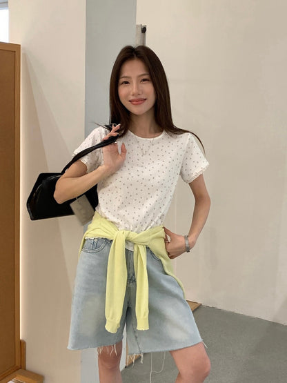 // 清新小碎花lace邊TEE
