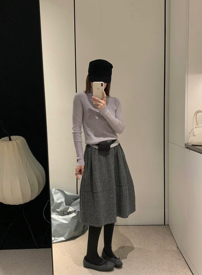 // 極遮肉暗竪紋五分毛呢裙