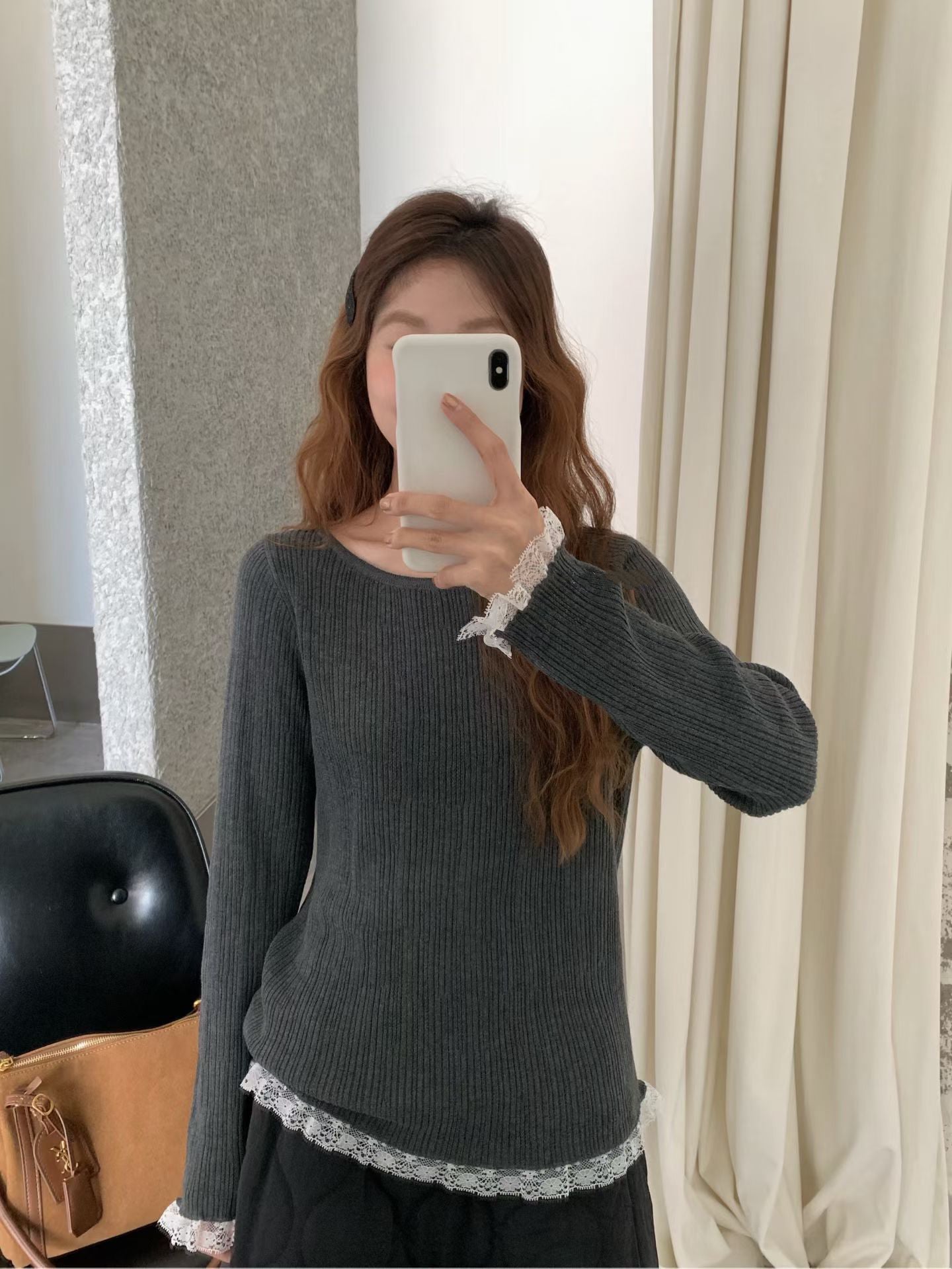 // 絲光羊毛紗線拼接lace邊NT