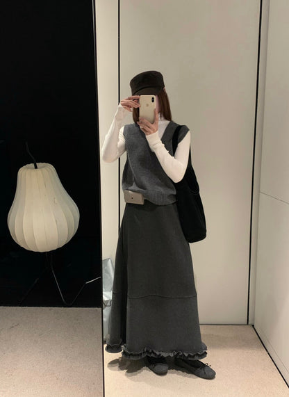 // 無縫一體疊穿必入深v 100%羊毛背心