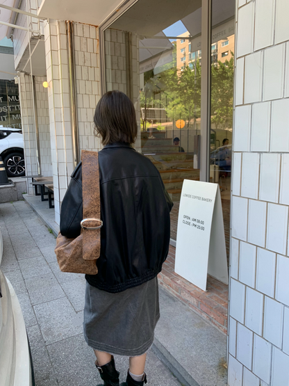 // 復古帥氣彷皮機車外套