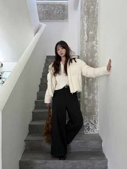 // 10%wool褲型超好毛呢闊褲(連腰帶)