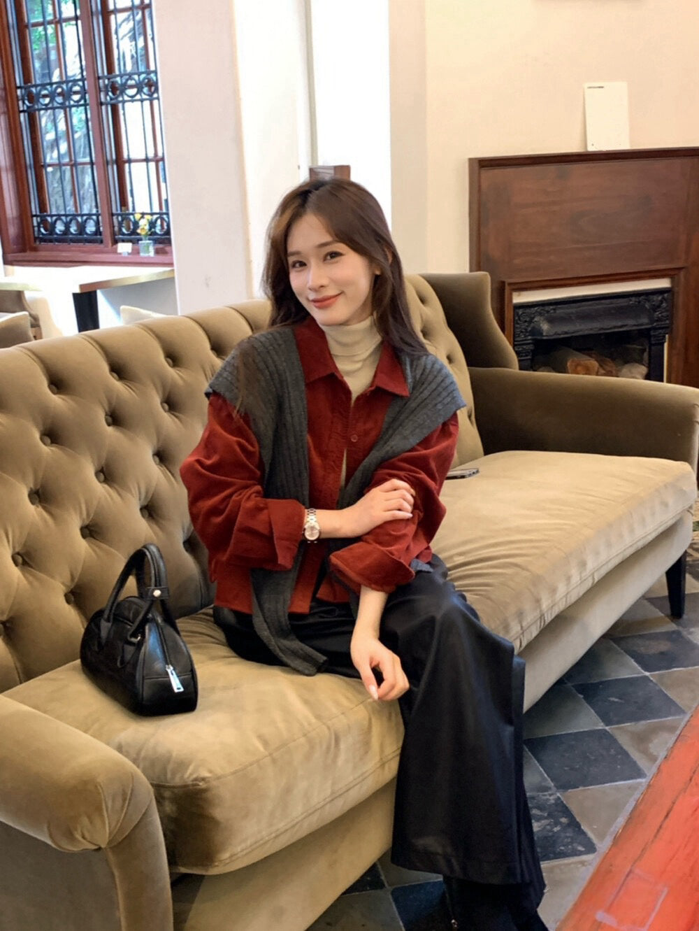 // 連披肩燈芯絨中短款SH