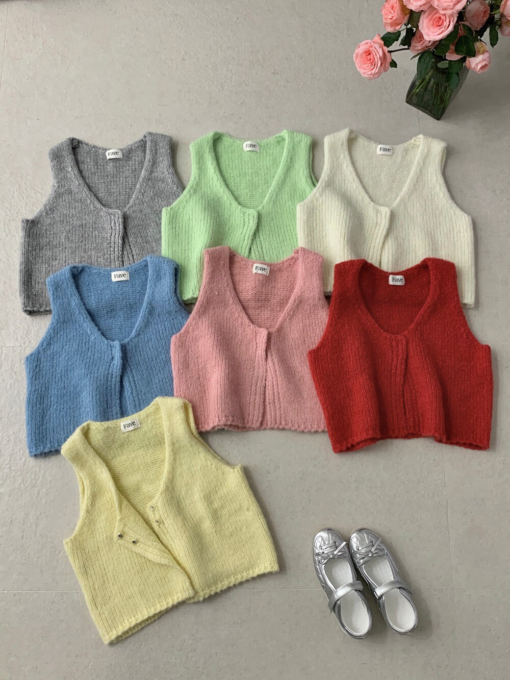 // 馬卡龍色色V領針織背心