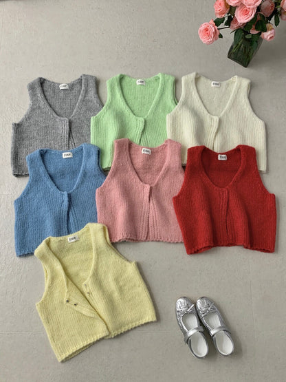 // 馬卡龍色色V領針織背心