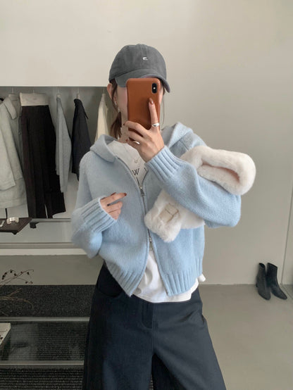 // 鬆弛氛圍感慵懶連帽雙拉鍊冷外套