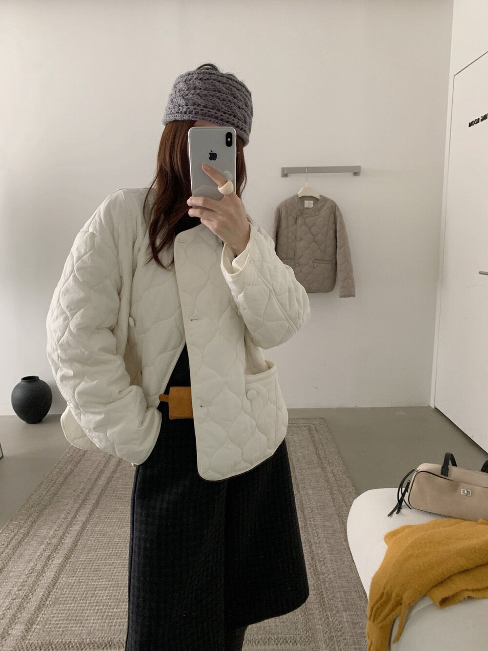 // cutting超美菱格夾棉圓領弧邊外套