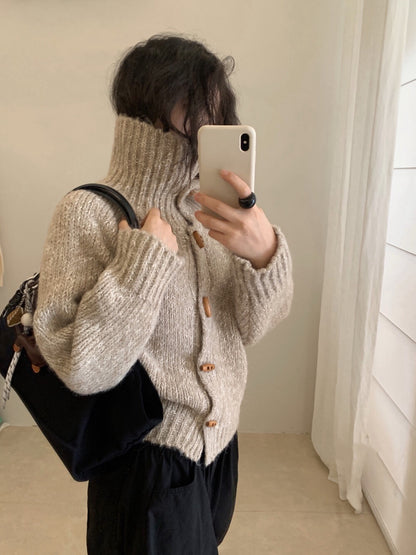 // 重工雜色線可立領牛角鈕CD