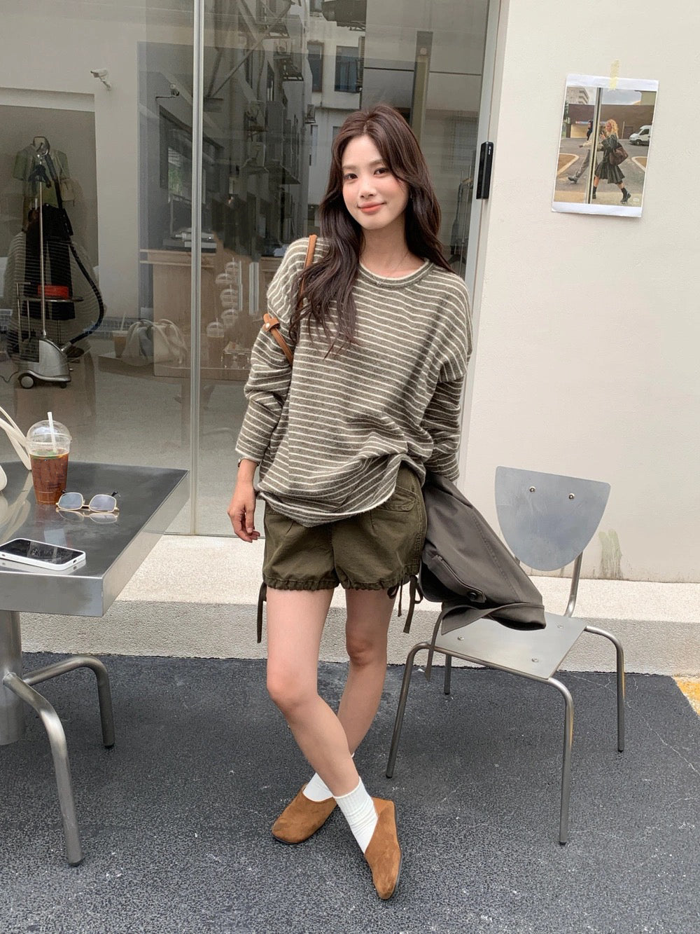 B218 / 寬鬆休閒look間條長款上衣