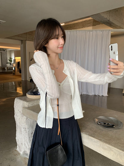 💭 扭結直紋理吊帶+外套套裝