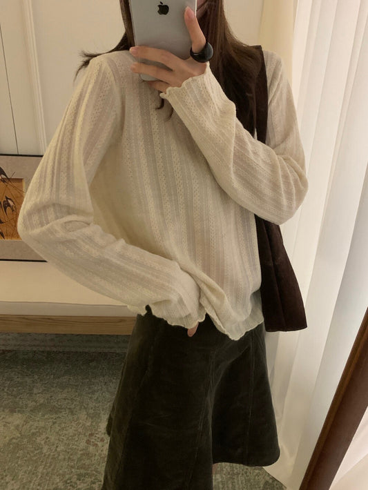 // 10%羊毛木耳邊lace鈎花打底上衣