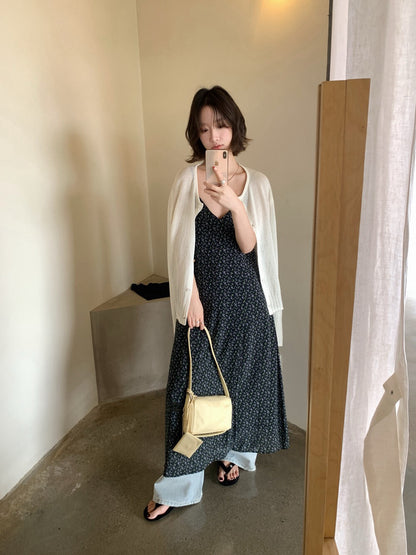 // 春夏碎花吊帶微A長裙