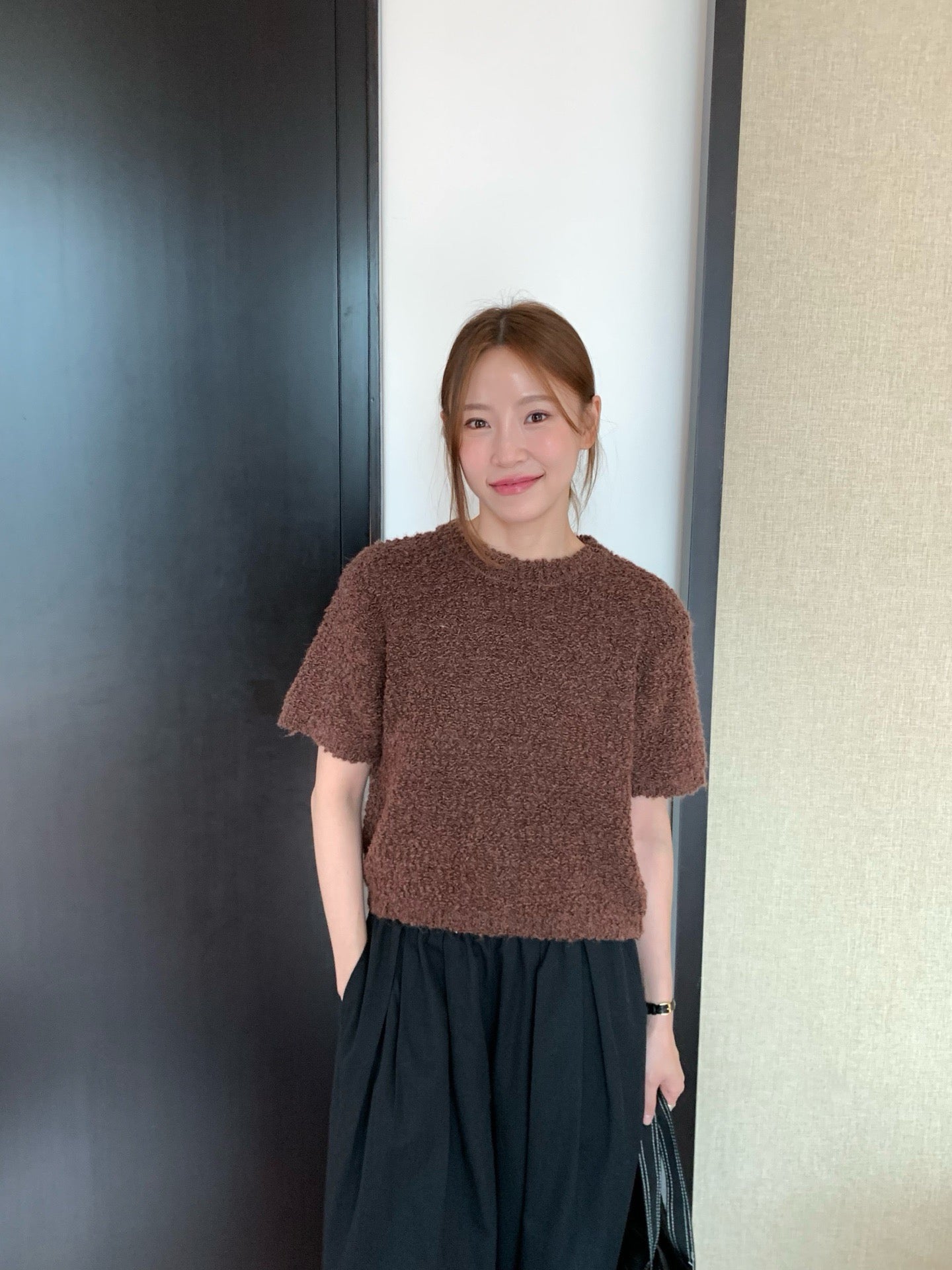 // 粗針織感肌理感5%羊毛短袖NT