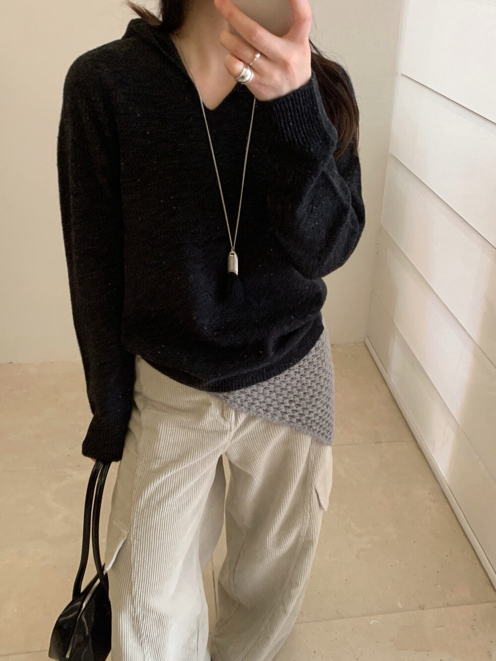 // 98%綿羊毛混點無縫一體連帽NT