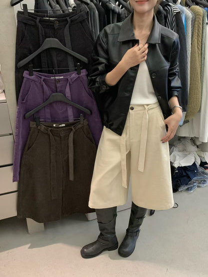 // 五分帥氣連腰帶燈芯絨褲