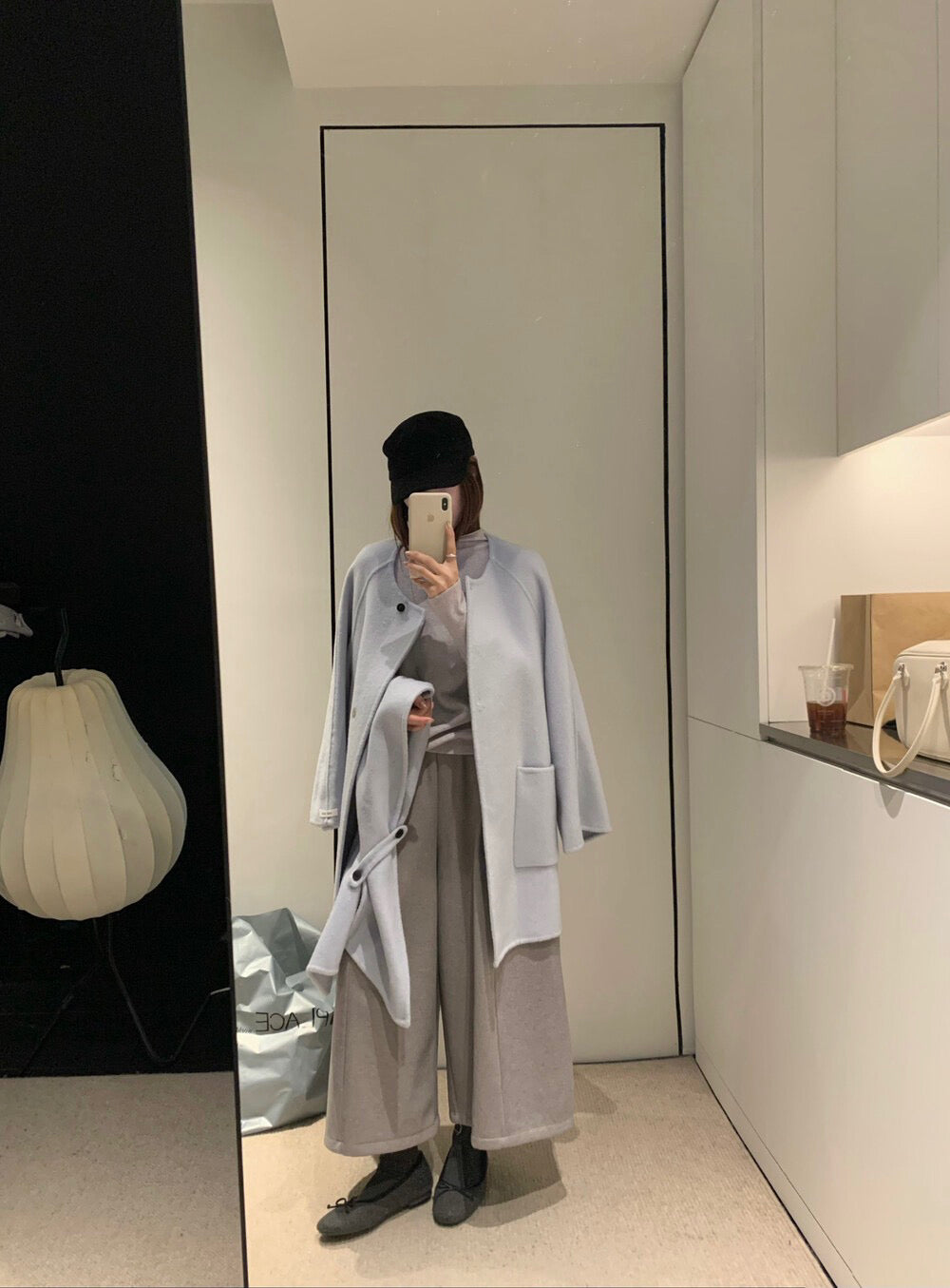 // 100%圓領口袋簡約手工外套（連頸巾）